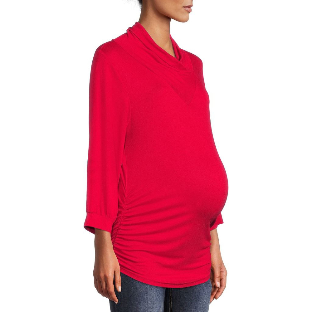 Oh Mamma! Scarlet Loose Cowl Neck 3/4 Sleeve Ruched Cozy Top NWT!